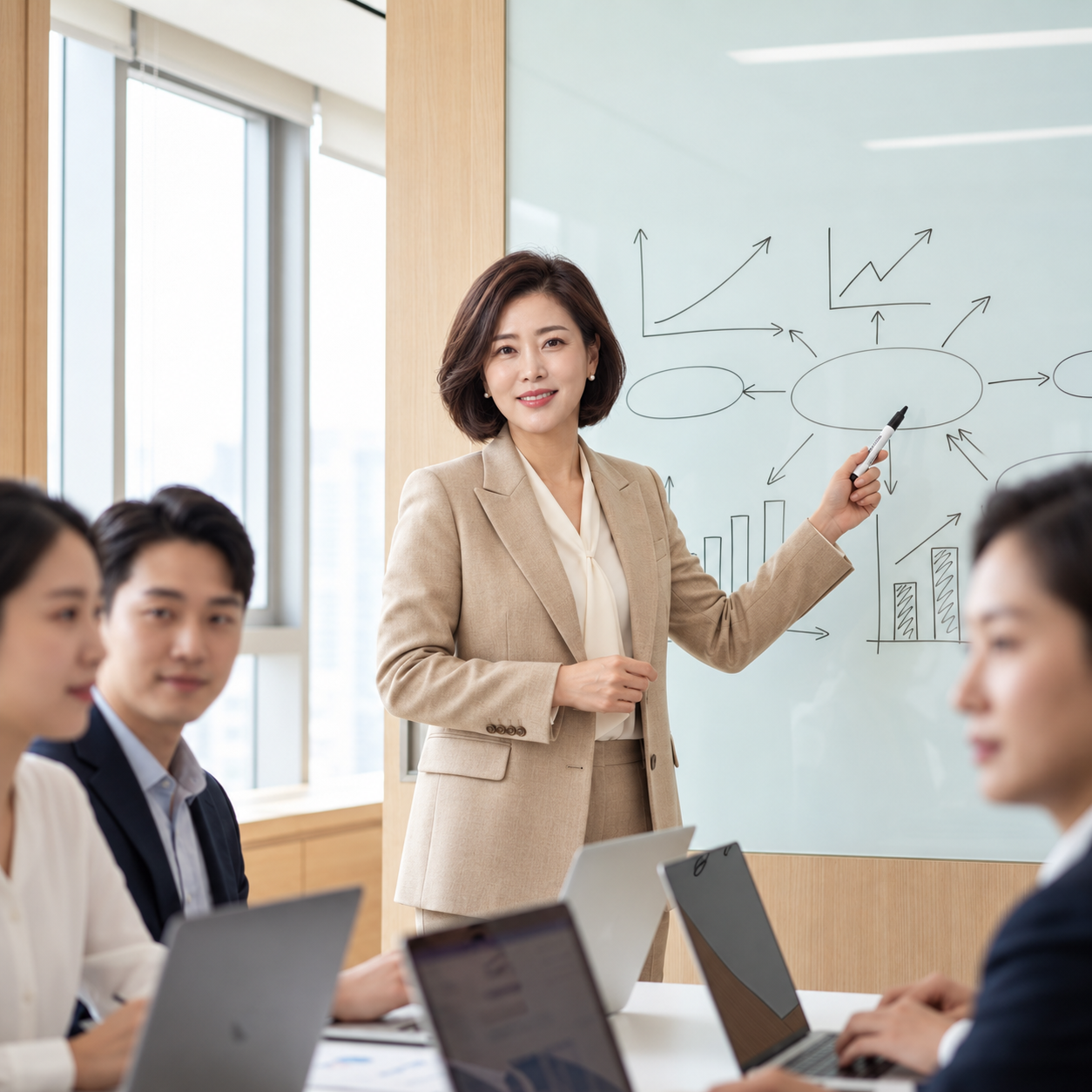 강민경 컨설턴트가 팀 워크숍에서 성장 구조를 설명하는 장면